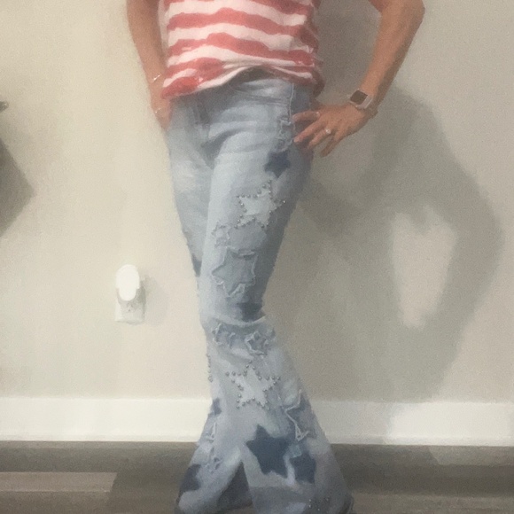 OLi and Hali 4th of July Be Your Own Star Wide Leg Flare Jeans Flare Pants SR16 - Picture 7 of 8